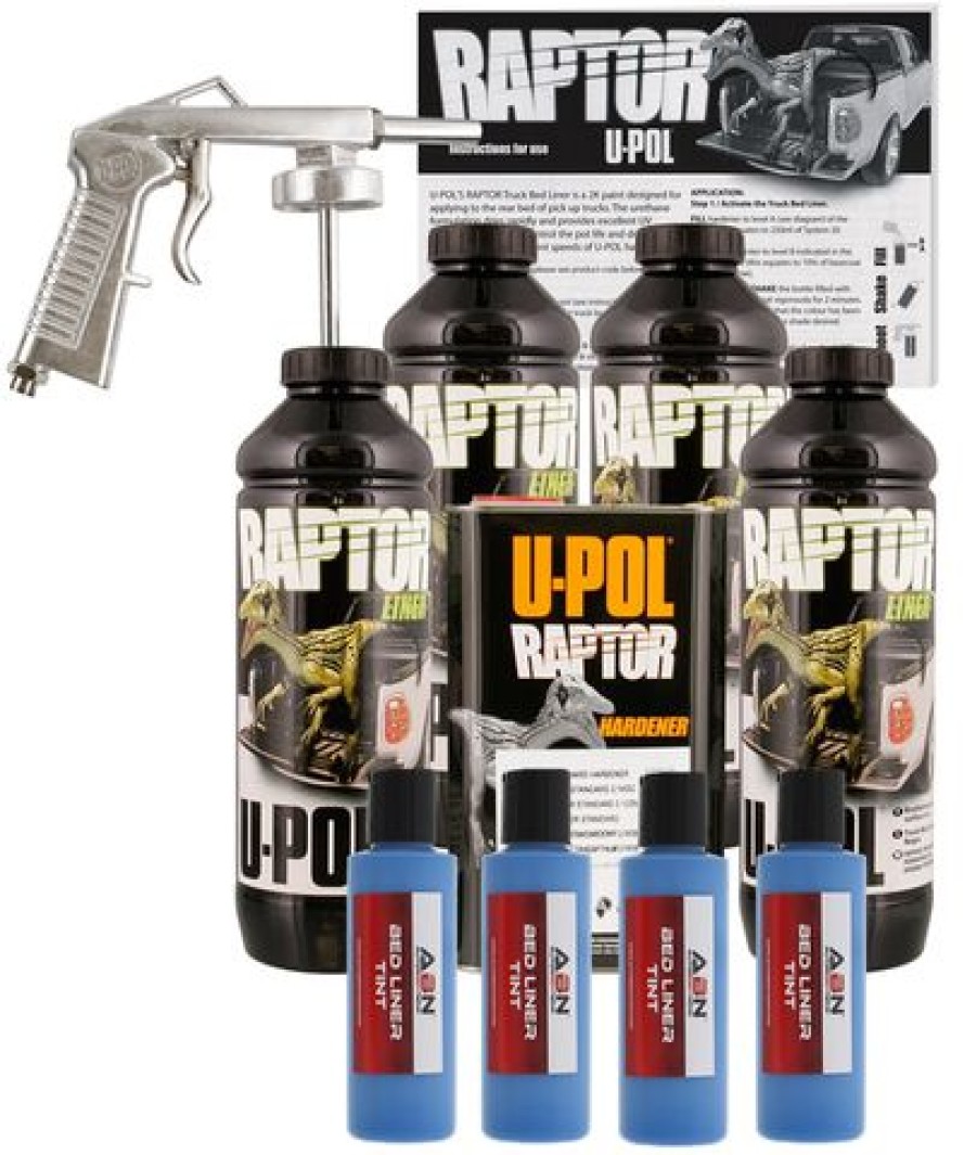 Truck Bed Liner Kits & Products *  | U-Pol Raptor Tintable Reflex Blue Bed Liner Kit W/ Spray Gun, 4L Upol