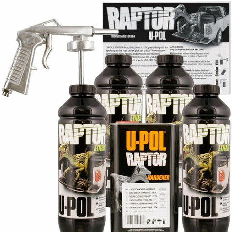 Truck Bed Liner Kits & Products *  | U-Pol Raptor 821 Tintable Truck Bed Liner Kit W/ Spray Gun, 4L Upol