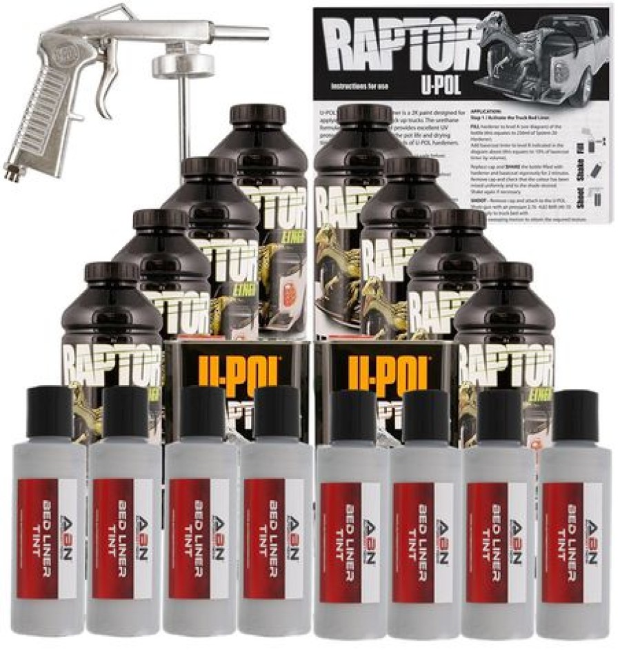 Truck Bed Liner Kits & Products *  | U-Pol Raptor Tintable Bright Silver Bedliner W/ Spraygun, 8 Liters Upol