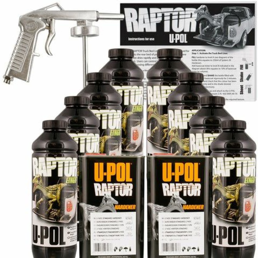 Truck Bed Liner Kits & Products *  | U-Pol Raptor Black Truck Bed Liner Kit W/ Spray Gun, 8L, 2 Box Upol