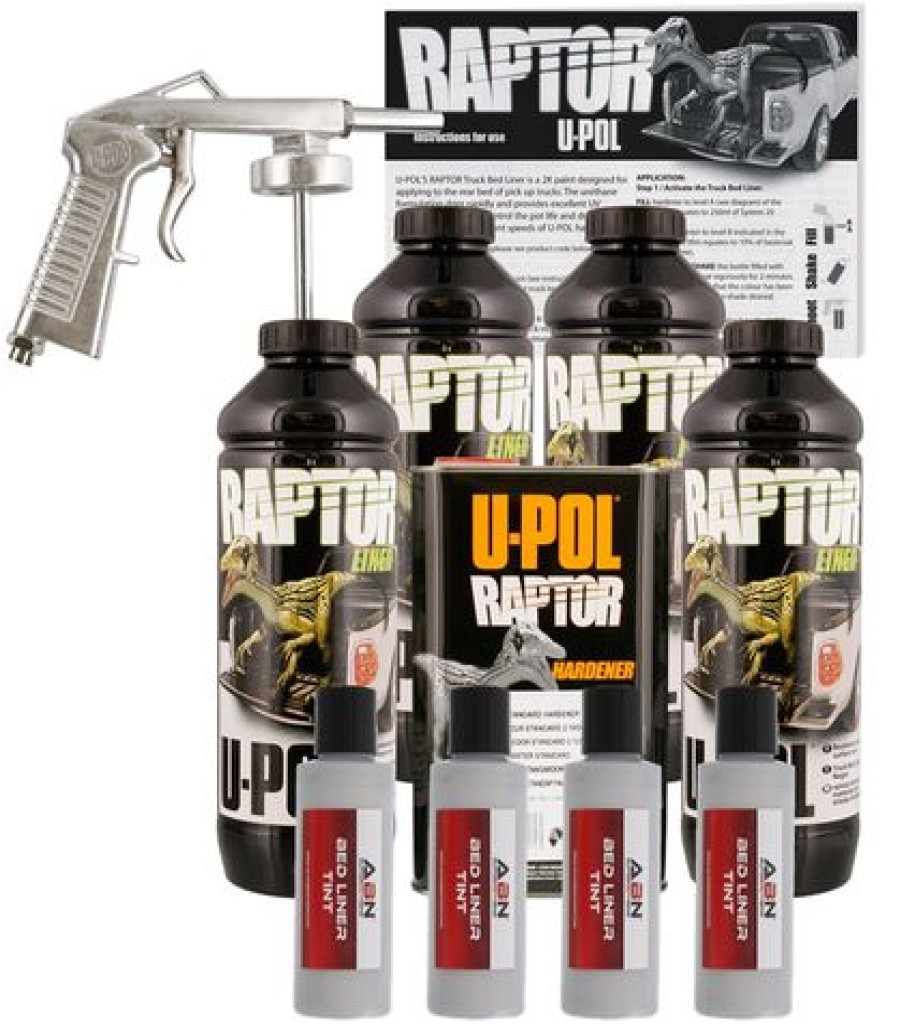 Truck Bed Liner Kits & Products *  | U-Pol Raptor Tintable Bright Silver Bed Liner W/ Spray Gun,4 Liters Upol